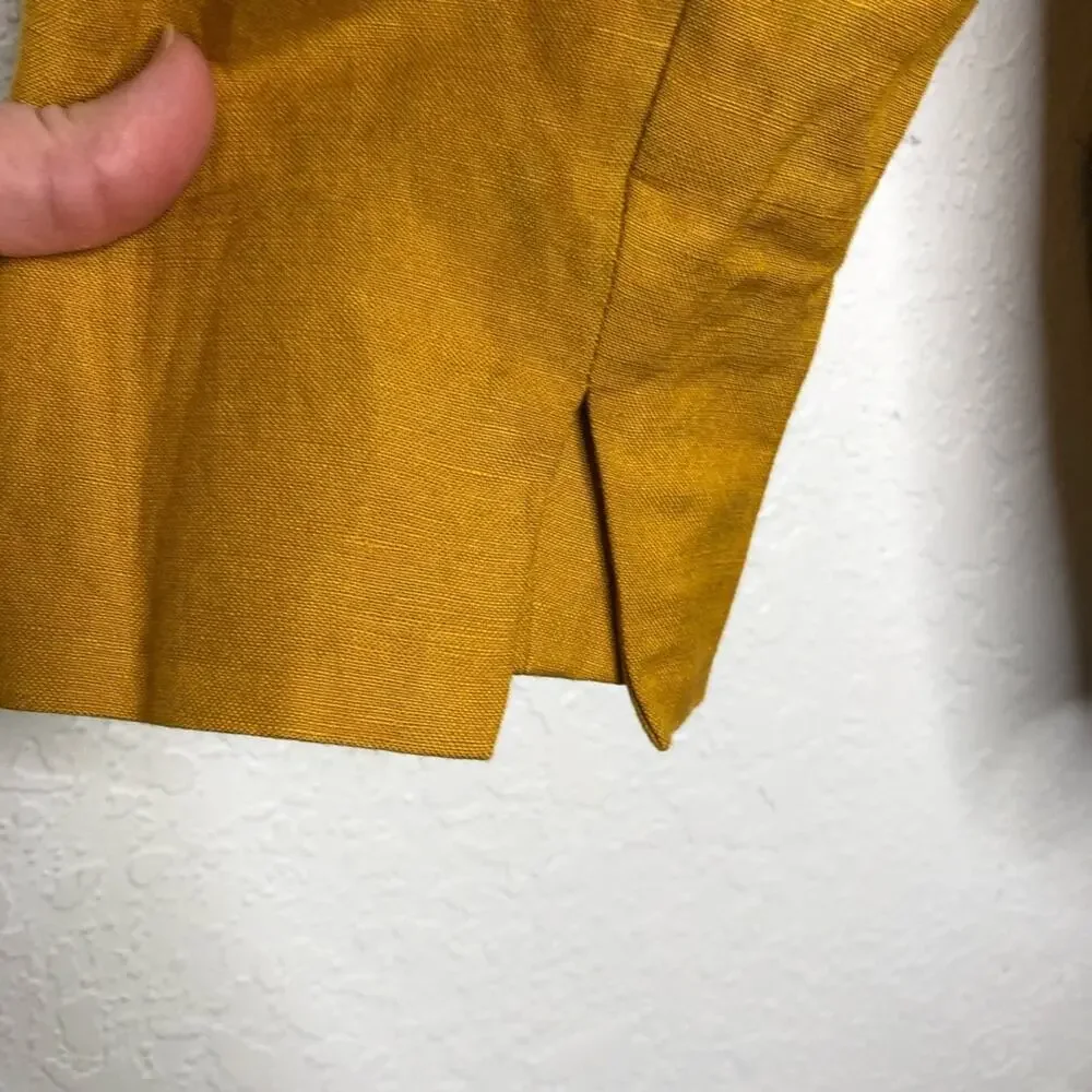 Ann Taylor Factory gold mustard linen blend open front blazer size 8
